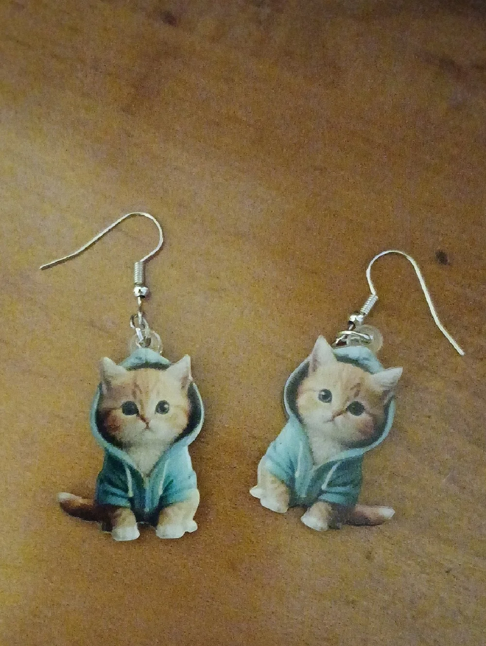 Cute Cat in Hoodie Drop Earrings - Blue